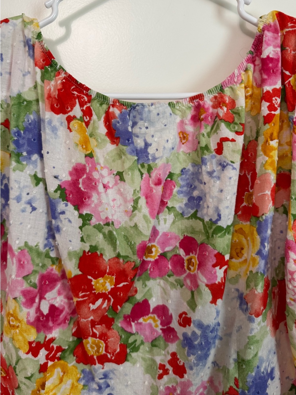 Harvé Benard Swiss Dot Blouse XL Watercolor Print Puff Sleeve Top - Picture 12 of 13